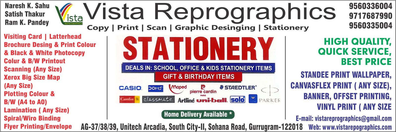 VISTA REPROGRAPHICS (STATIONERY) Arcadia 
